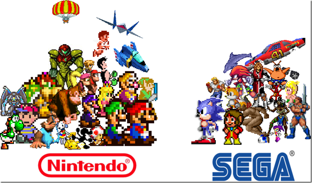 Игры сега нинтендо. Sega Nintendo. Герои Нинтендо. Сега vs Нинтендо. Персонажи игр сега.